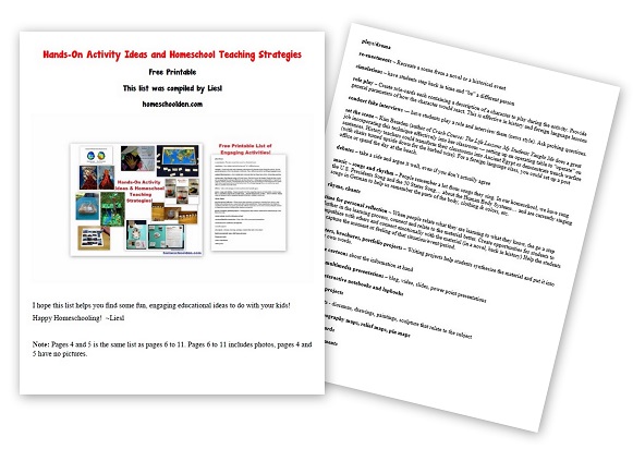 Hands-On Activity Ideas - Homeschool Teaching Strategies - Free Printable