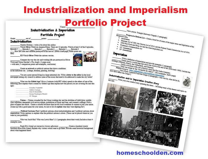 Industrialization & Imperialism History Portfolio Project - Printable