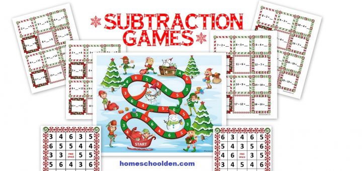 Christmas Subtraction Games - Board Game 5 In a Row Game