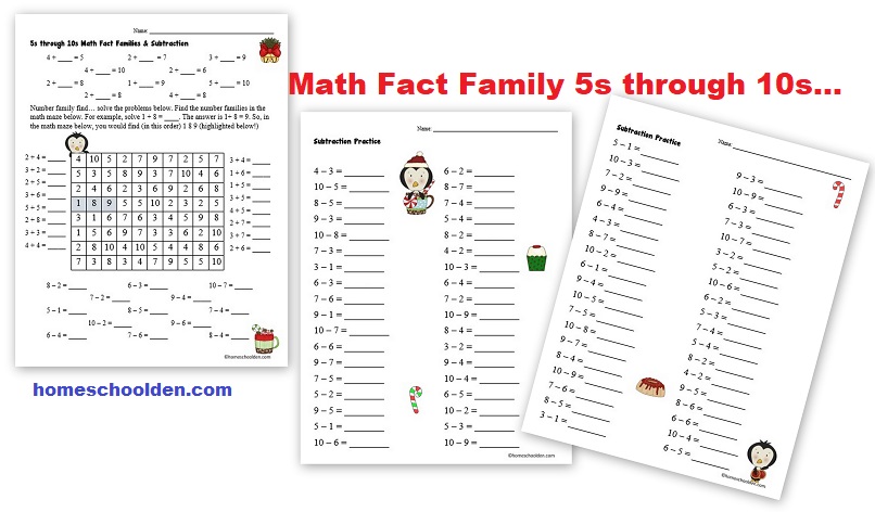 Math Fact Families 5s through 10s - Subtraction Packet