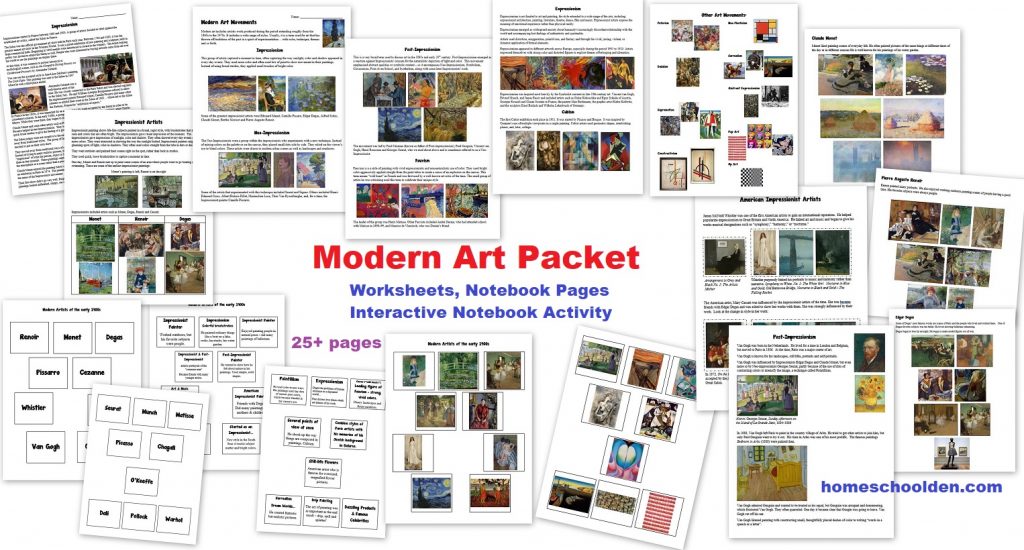 Modern Art Packet - Impressionism Worksheets - Interactive Notebook Activities