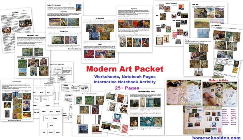 Modern Art Packet - Impressionism and Post-Impressionism Worksheets - Interactive Notebook Activities