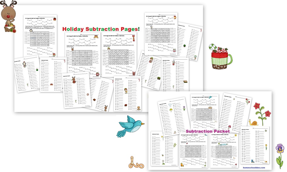 Subtraction Packet - Holiday Theme - Spring Theme Packet