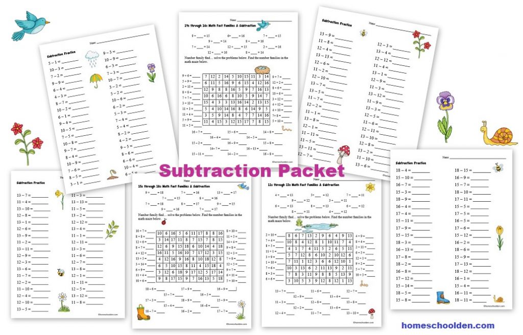 Subtraction Packet - Spring Theme