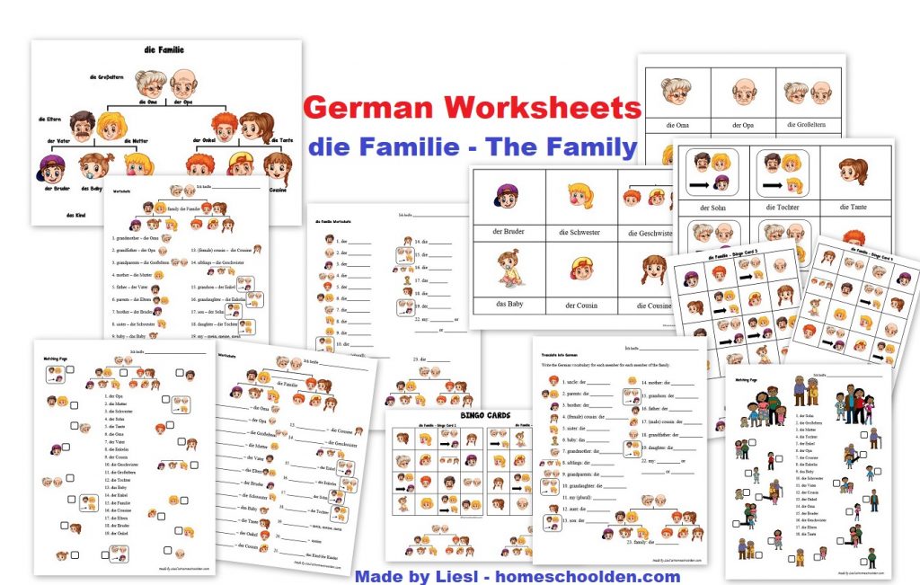 German Worksheets for Kids - die Familie the Family
