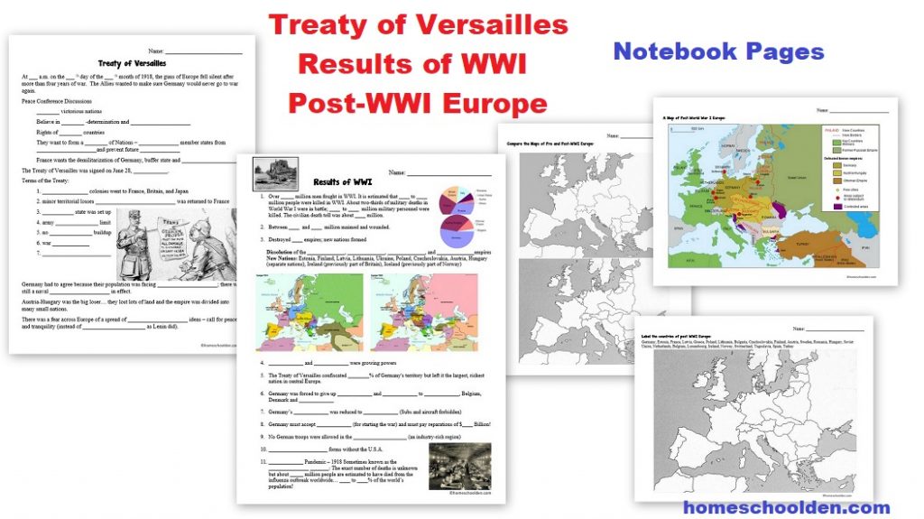 Treaty of Versailles Results of WWI Post-WWI Europe Worksheets and Notebook Pages