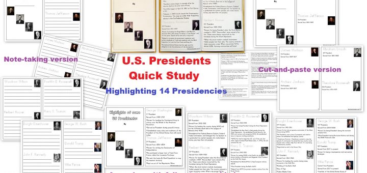 US Presidents Quick Study - Highlighting 14 Presidents
