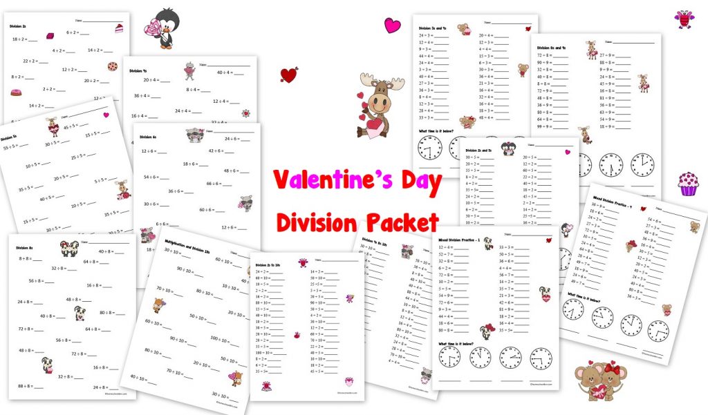 Valentine's Day Division Worksheet Packet