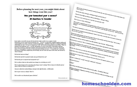 Homeschool Success - 20 Questions to Consider - Free Printable