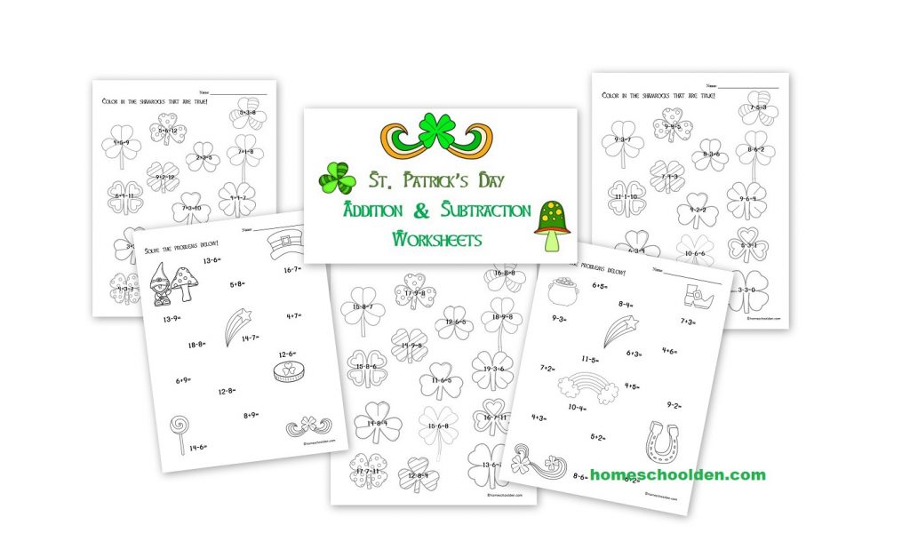 St. Patricks Day - Shamrock - Addition Subtraction Practice
