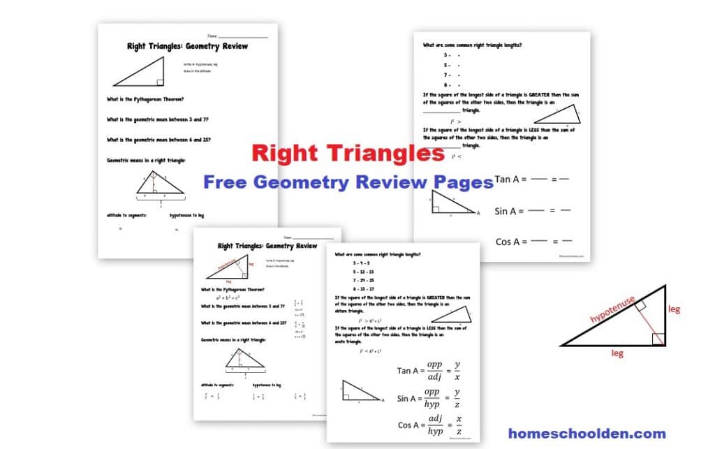 Right Triangles - Free Geometry Review Pages