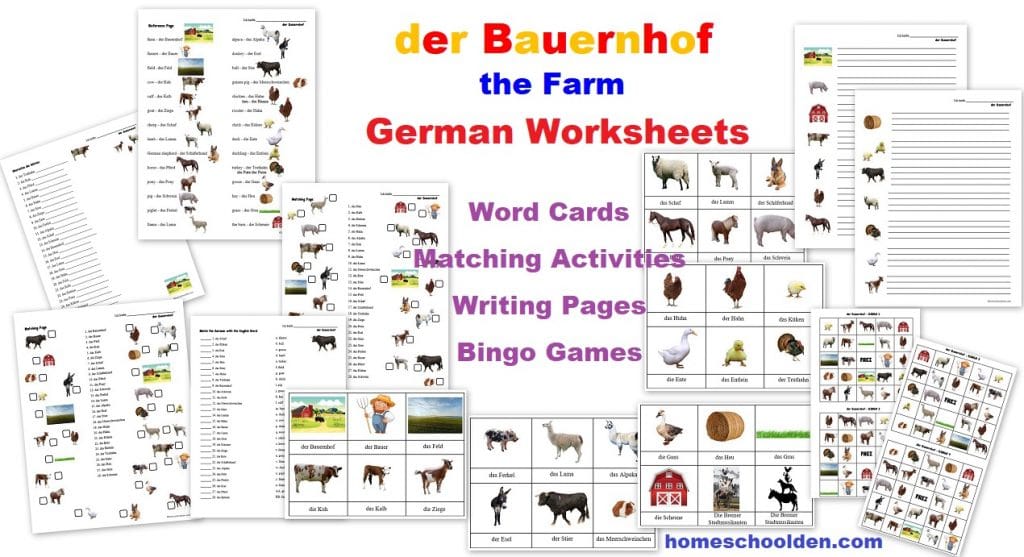 der Bauernhof - Tiere - German Worksheets for Kids - Farm Animals