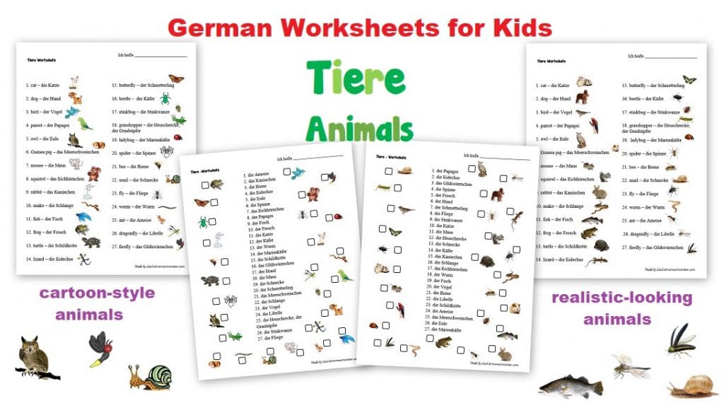 German Worksheets for Kids - Tiere Animals