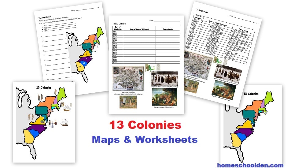 13 Colonies Maps and Worksheets