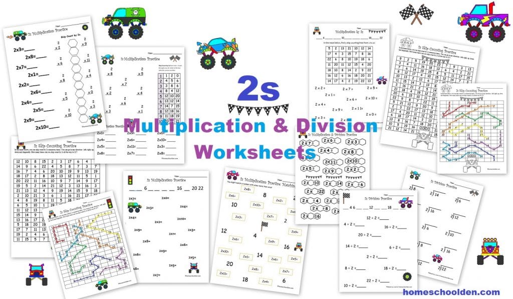 2s Multiplication and Division Worksheets