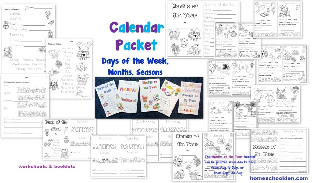 Days of the Week Months of the Year Seasons Worksheets and Booklet