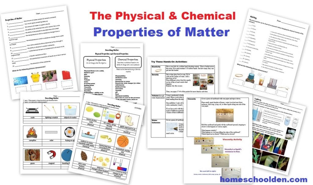 Physical and Chemical Properties of Matter Worksheets and Activities