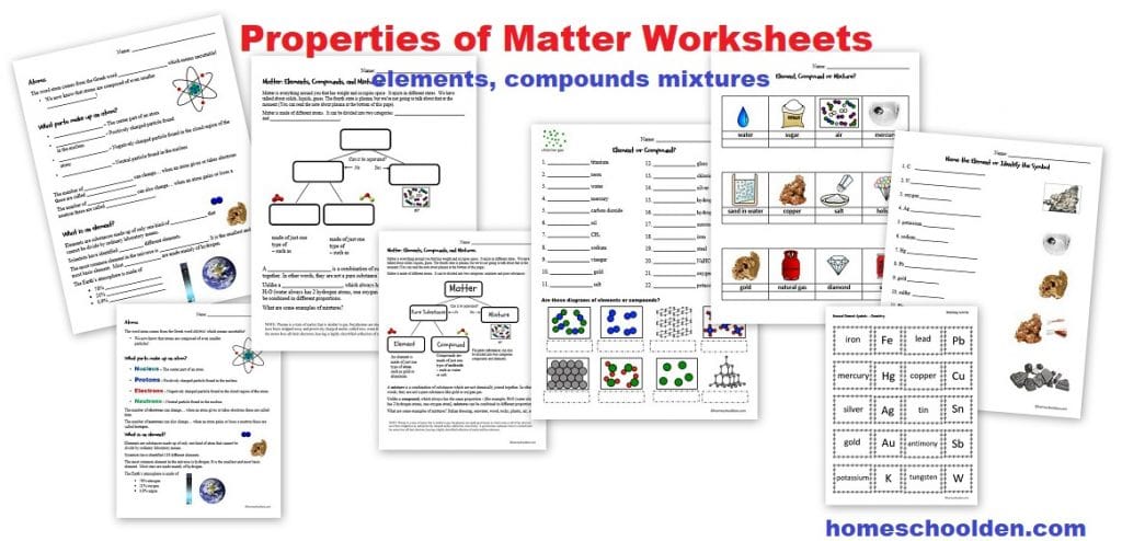 Properties of Matter Worksheets - Elements Compounds Mixtures