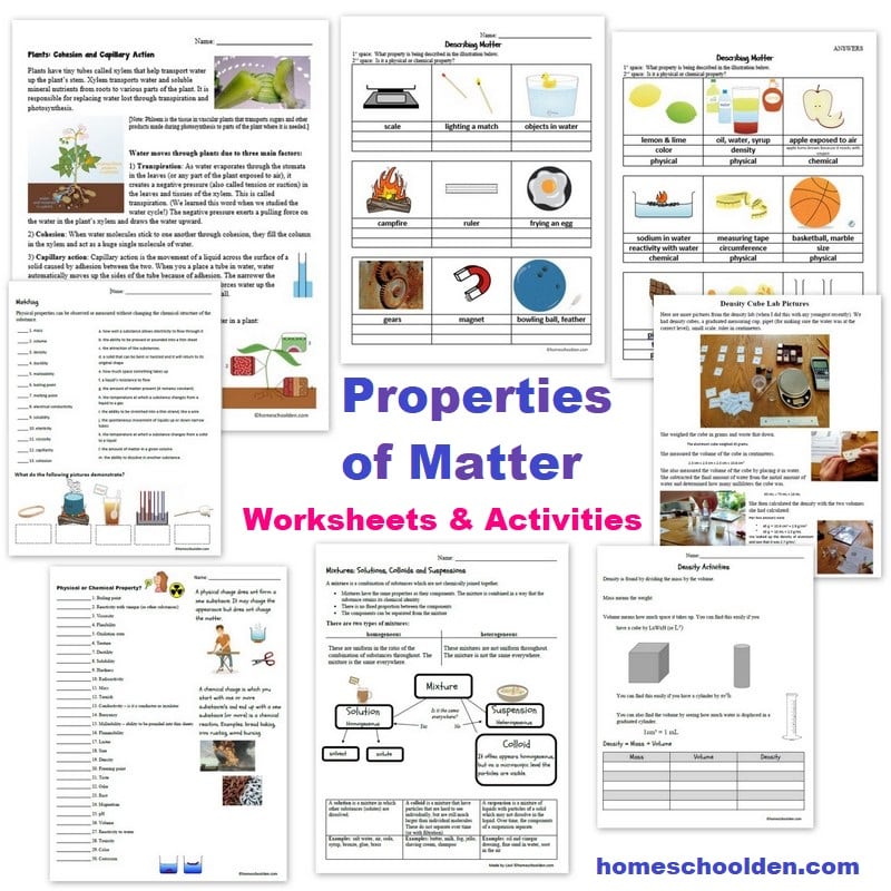 Properties of Matter Worksheets and Activities