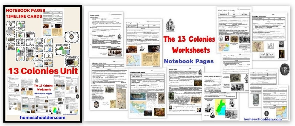 13 Colonies Unit Notebook Pages and Worksheets - American History