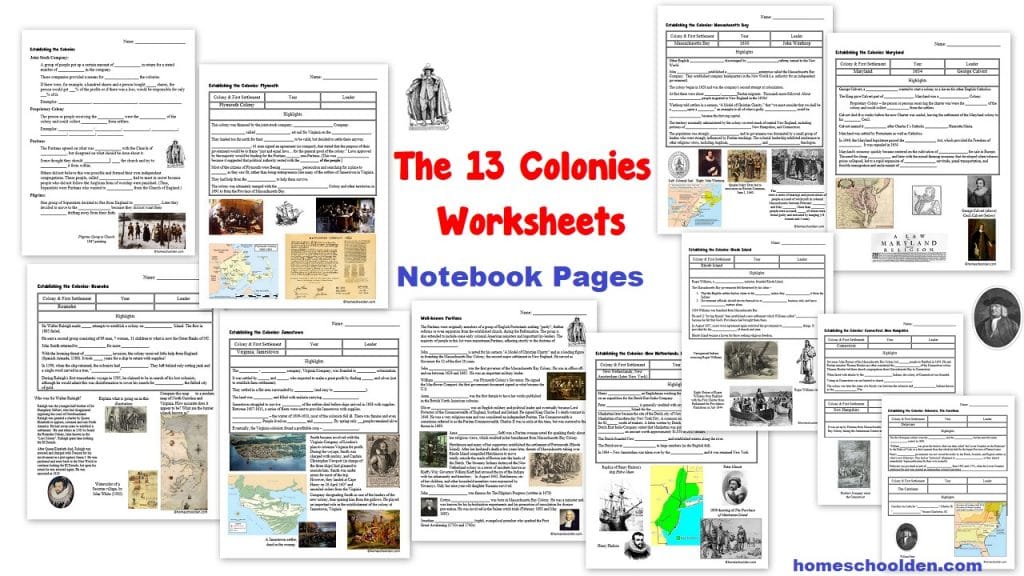 13 Thirteen Colonies Worksheets