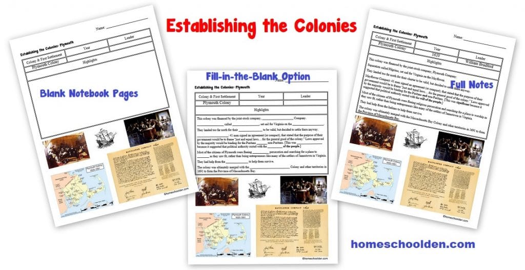 Establishing the Colonies - Plymouth Notebook Pages - Worksheets
