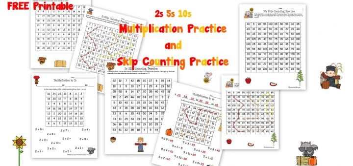 Free Printable 2s 5s 10s FALL multiplication worksheet