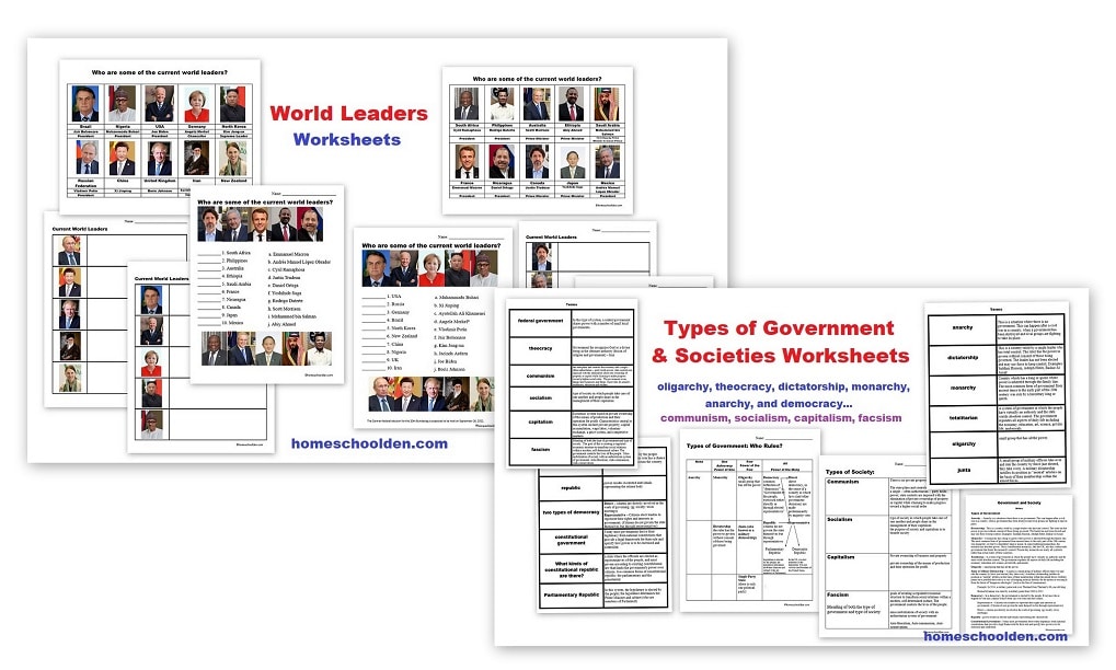 Types of Government Worksheets - Leaders of the World Worksheets