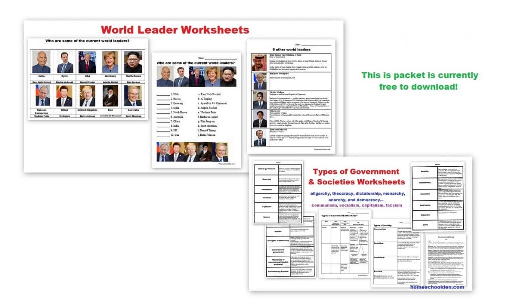 World Leaders Worksheets Types of Government