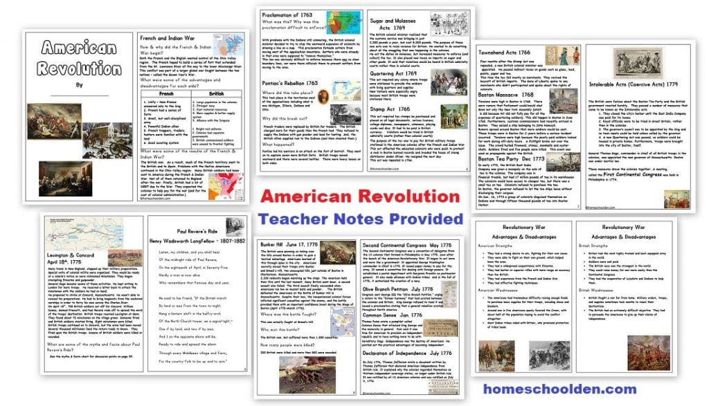 American Revolution Booklet Teacher Notes Provided