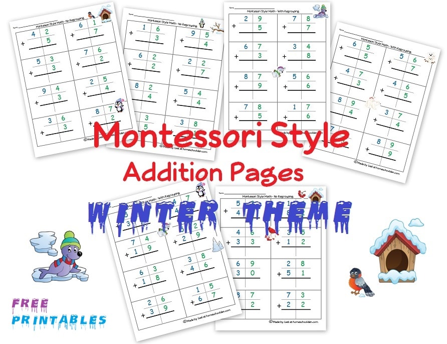 Montessori-Style-Addition-Worksheets Free Winter Printables