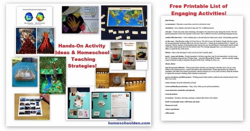 Hands-On Activity Ideas - Homeschool Teaching Strategies - Free Printable LIst