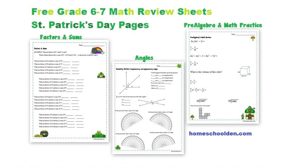 St Patrick's Day Grade 6-7 Math Review
