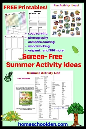 Screen Free Summer Activity Ideas Printable
