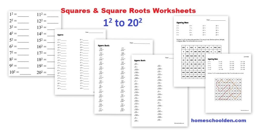 Squares and Square Roots Worksheets