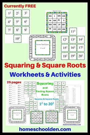 Squaring and Square Roots worksheets games and activities