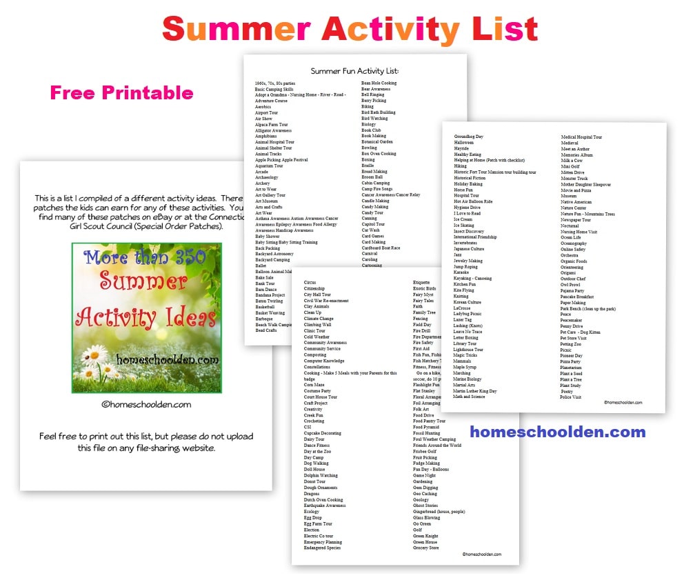 Summer Activity List - Free Printable