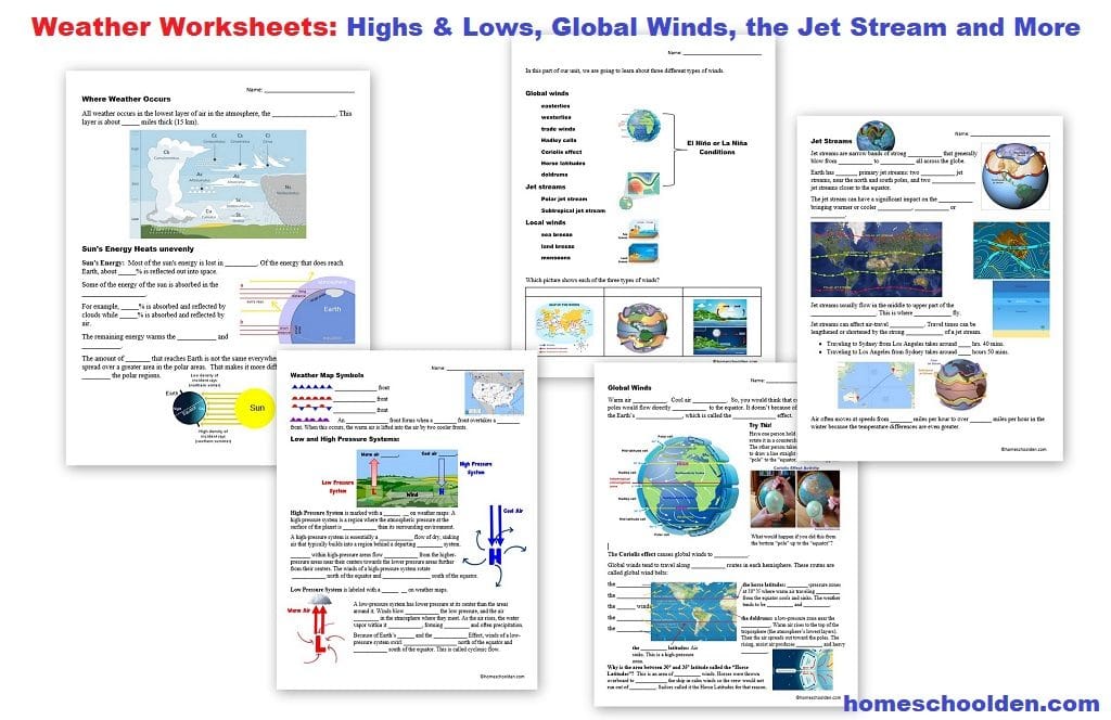 Weather Worksheets - Global winds, jet stream, high and low pressure systems