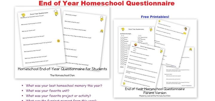 End of Year Homeschool Questionnaire