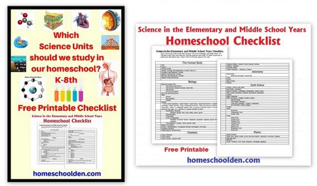 Free Science Checklist - Elementary Middle School