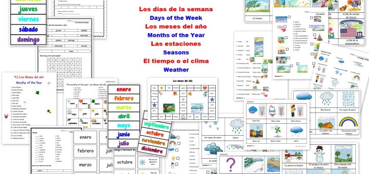 Spanish Worksheets for Kids - Days Month Seasons Weather - días meses estaciones tiempo clima
