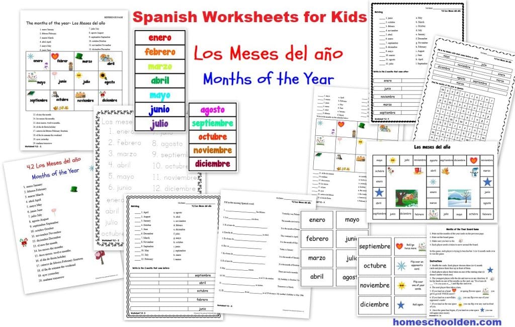 Spanish Worksheets for Kids - Los Meses del año - Months of the Year games activities printables
