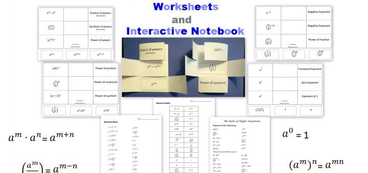 Exponent Rules Worksheets and Interactive Notebook FREE Printable