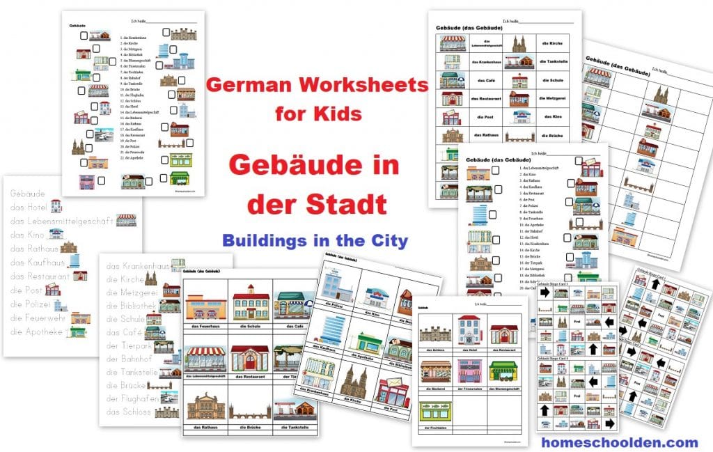 German Worksheets - Gebäude in der Stadt - Buildings in the City Activities