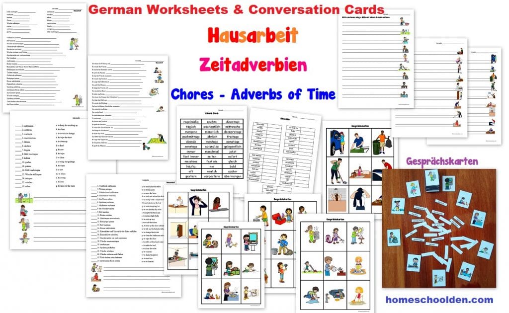 German Worksheets - Hausarbeit - Zeitadverbien - chores - adverbs of time