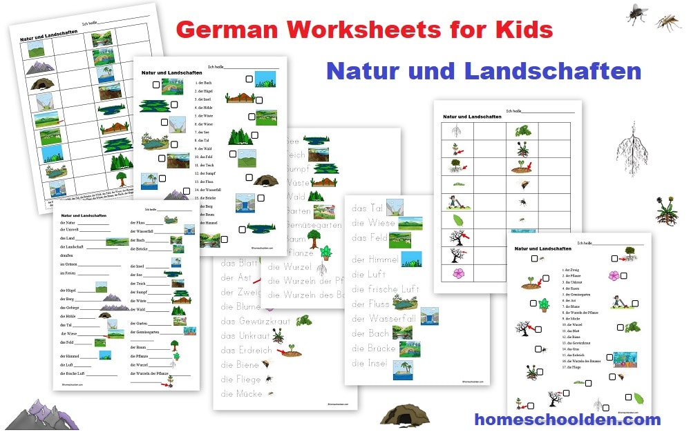 German Worksheets Nature - Landscape Vocabulary Builder - Nature Landschaften