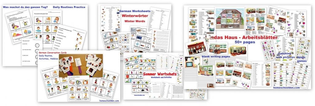 German Worksheets - Routines Activities Winter Summer - things around the house