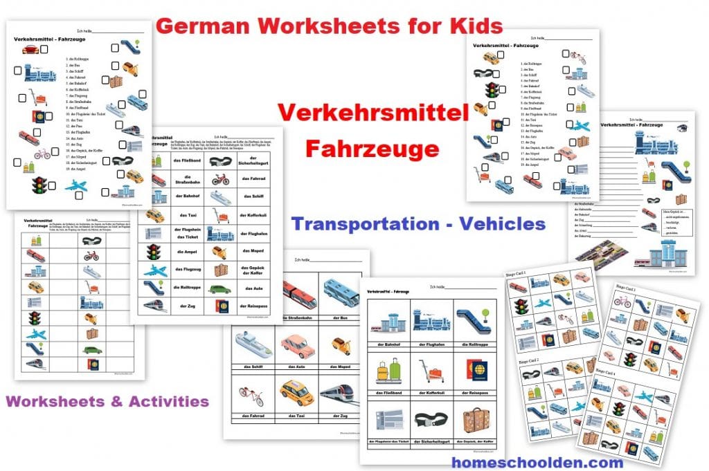 German Worksheets - Verkehrsmittel Fahrzeuge - Transportation Vehicles Activities