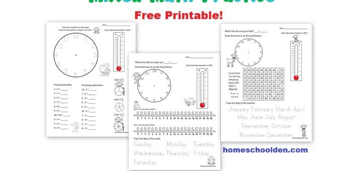 Today I have a new Friday Freebie for you! I often like to start out the year by providing some regular freebies for my readers.  My hope is to share some free materials with you on Fridays. These pages include some basic clock/time practice, reviewing the days of the week, months of the year, fractions, and other things. Hope it is helpful! Enjoy!  ~Liesl Click on the link or the picture to download:     Here are some past math freebies you might want to check out: Math Freebie: addition/subtraction practice easy skip counting pages (for 2s, 5s, and 10s) Free Fall Skip Counting Pages: 2s 3s 5s and 10s Free Spring Skip Counting Pages - Since it's still August, I thought I'd share the link to these free skip counting mazes as well... As you can see, they are  more of a spring/summer theme. :) Math Freebie: Mixed Math Practice We play all kinds of games in our homeschool (related to things we are studying).  I love when the kids BEG to play just one more round!  Here’s a FREE math game board set I made last spring! This can be used with *any* math facts.  This is the addition/subtraction facts & number recognition. You'll also find the version with  a set of cards for multiplication/division here. You might be interested in our K-2 Math BUNDLE: It is one of the best Bundles we have available... with more than 20 pdfs at just $5.50. :)  I've just had fun making these worksheets and keep adding to the bundle!   You might also want to check out our Spelling Word Sorts and Games: See you again soon here or over at our Homeschool Den Facebook Page! Don’t forget to Subscribe to our Homeschool Den Newsletter. You might also want to check out some of our resources pages above (such as our Science, Language Arts, or History Units Resource Pages) which have links to dozens of posts.  You might want to join our free Homeschool Den Chat Facebook group.  Don’t forget to check out Our Store as well. Again, if you are interested in joining our Homeschool Den Newsletter, feel free to subscribe here. The Welcome Series includes 5 packed emails… with tips on homeschooling, keeping motivated, finding various resources and freebies tucked away on the blog and more! Plus, you’ll be the first to hear about new packets (generally offered at a discount when they are first released), seasonal resources and more! Happy Homeschooling! ~Liesl