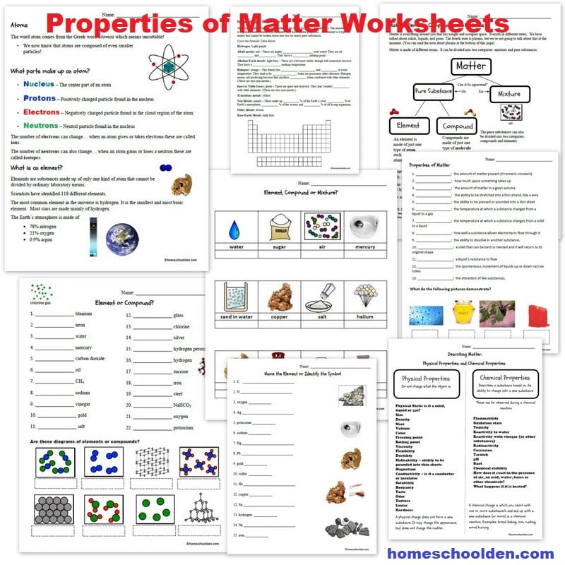 Properties of Matter Worksheets